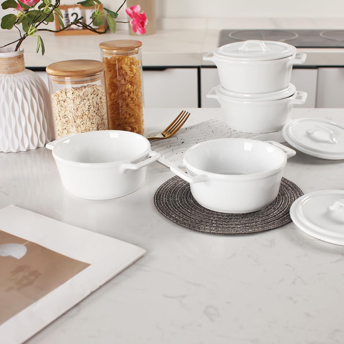 Ceramic Mini Round Cocotte Set, 13.5 Ounces Small Casserole Dishes