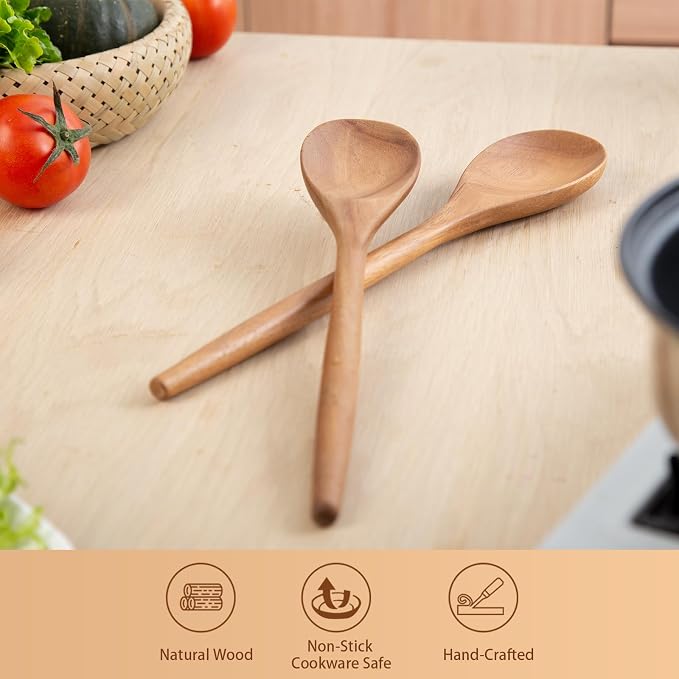 GinSent 2PCS Wooden Spoons for Cooking, 14-INCH Wooden Spoons Cooking Comfort - Image 5