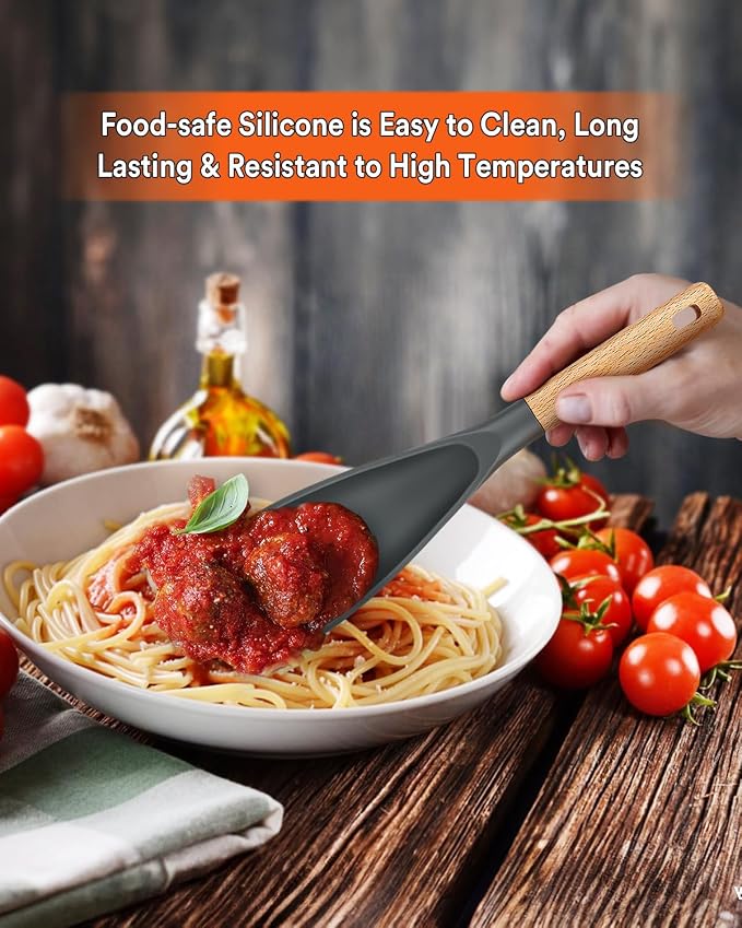 Cooking Spoon for Nonstick Cookwares, Wood Handle Spoon for Mixing, and Scrape - Image 4