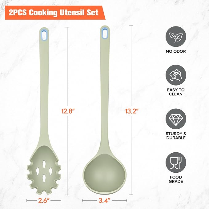 Silicone Spaghetti Spoon&Soup Ladle Cooking Utensils Set of 2, No Scratch - Image 6