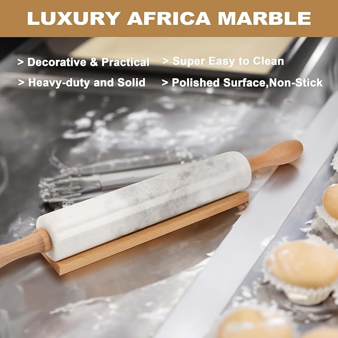 Koville African Natural Marble Rolling Pin, Non-Stick Polished Dough Roller - Image 3