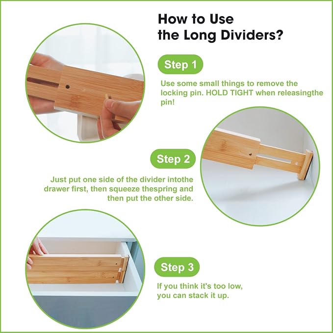 ANTOWIN Bamboo Drawer Dividers Organizers, Drawer Separators Splitter, 17-22 - Image 7