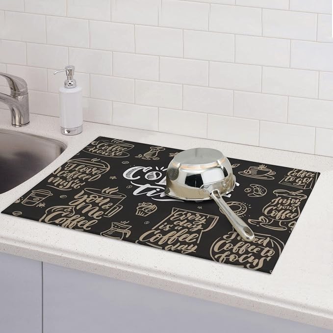 Coffee Time Dish Drying Mat 18x24 Inch, Microfiber Absorbent Fast Dry Mat Large - Image 6