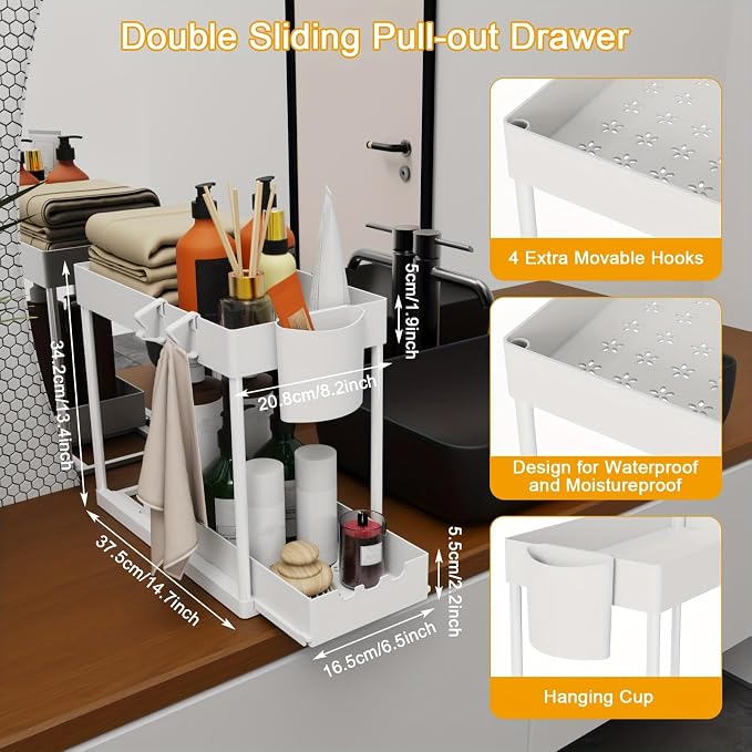 2 Pack Under Sink Organizers and Storage, 2-Tier Sliding Cabinet Organizer - Image 2