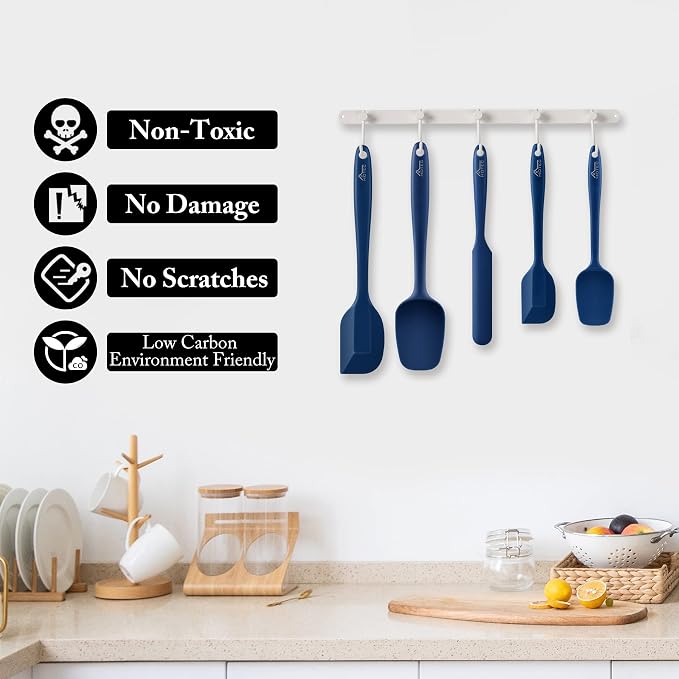 HOTEC 600℉ Heat Resistant BPA-Free Silicone Rubber Spatula Set, Kitchen Cooking - Image 5