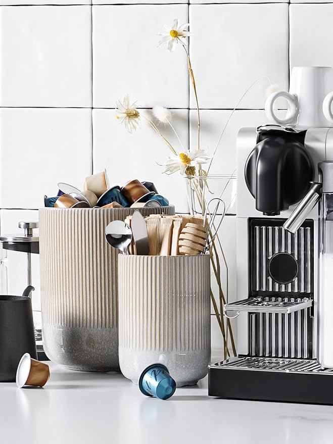 LE TAUCI Utensil Holder for Kitchen Counter, 7.3"+5.4" Fluted Ceramic Utensil - Image 6