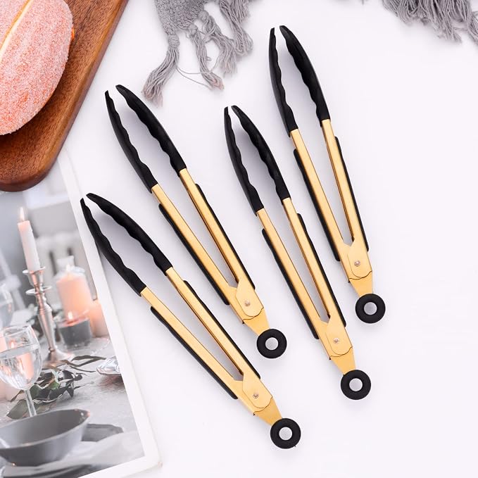 4-Piece Kitchen Food Tongs 7" Mini Silicone Serving Tongs - Image 5