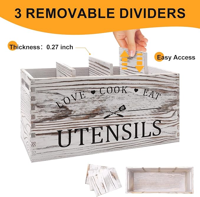 Rustic White Wooden Utensil Holder - Image 3