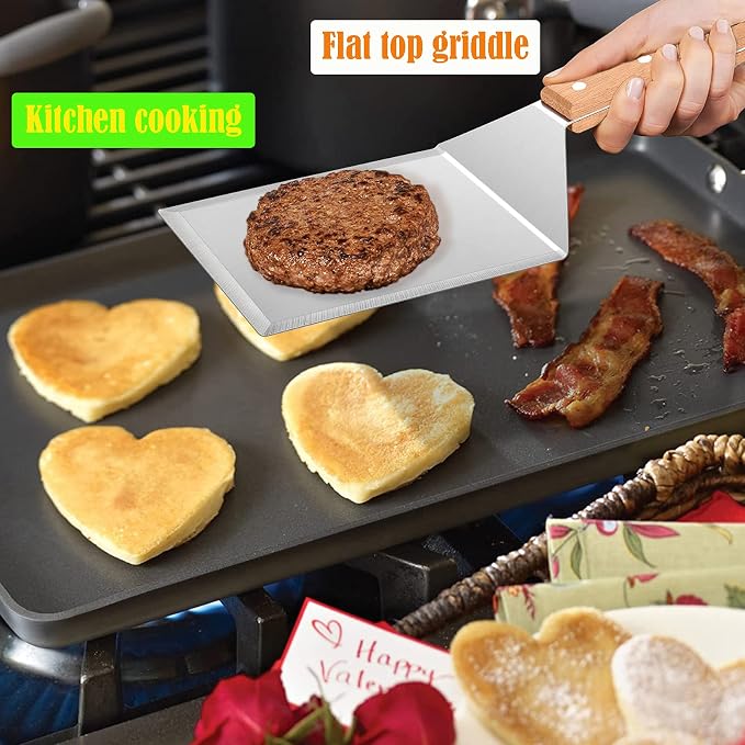 Wooden Metal Spatulas 2Pcs, HaSteeL Professional Griddle Spatula Tools Set - Image 4