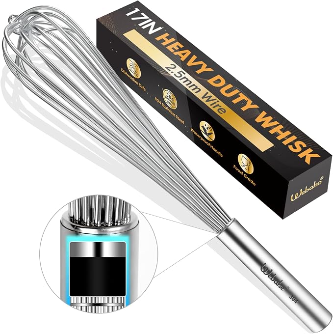 Webake Commercial Whisk Heavy Duty 17in Large Whisk, 304 Stainless Steel Whisks - Image 3