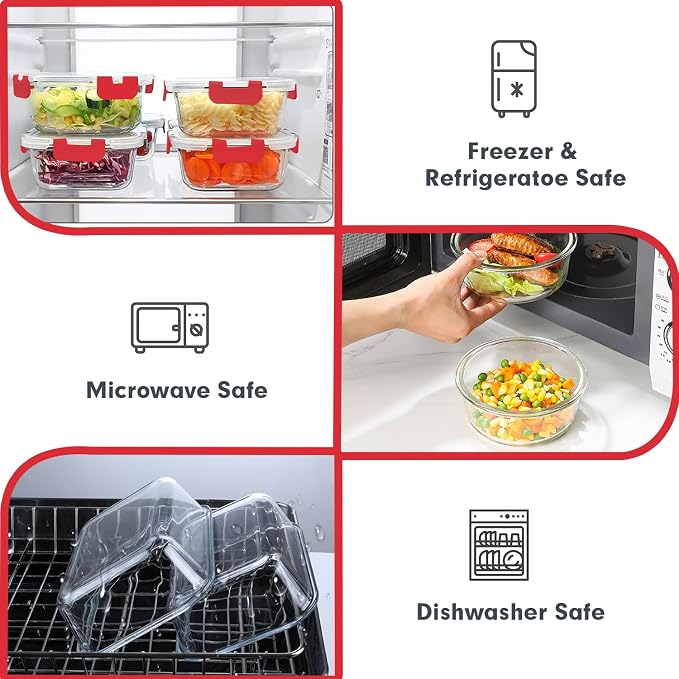 VERONES 30 Pieces Glass Meal Prep Containers Set, Stackable Glass Food Storage - Image 3