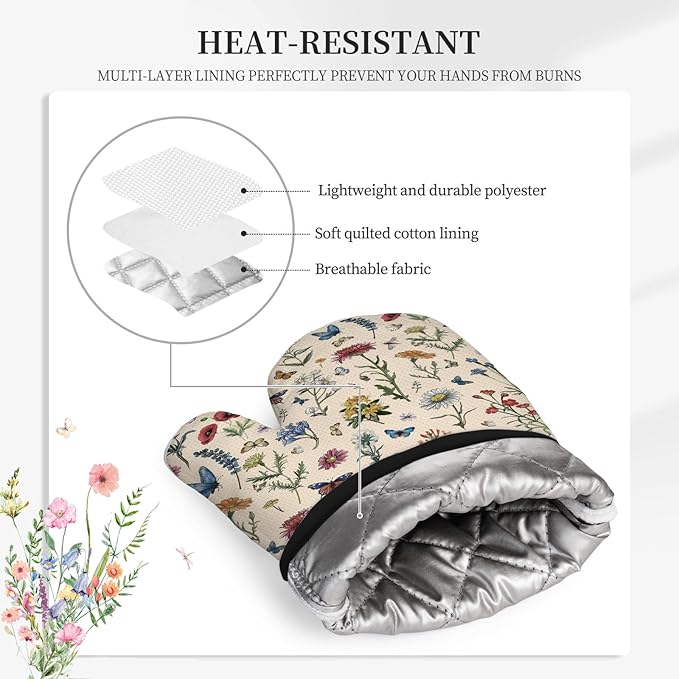 Vintage Floral Oven Mitts and Pot Holders 3Pcs, Retro Floral Silicone Oven - Image 5