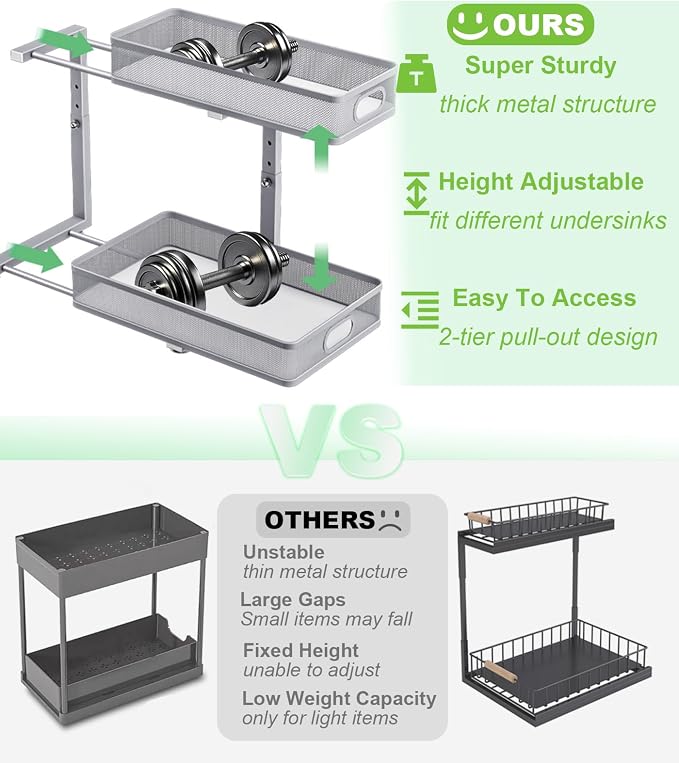 Under Sink Organizer 2 Pack, High Adjustable 2 Tier Under Sink Organizers and - Image 2