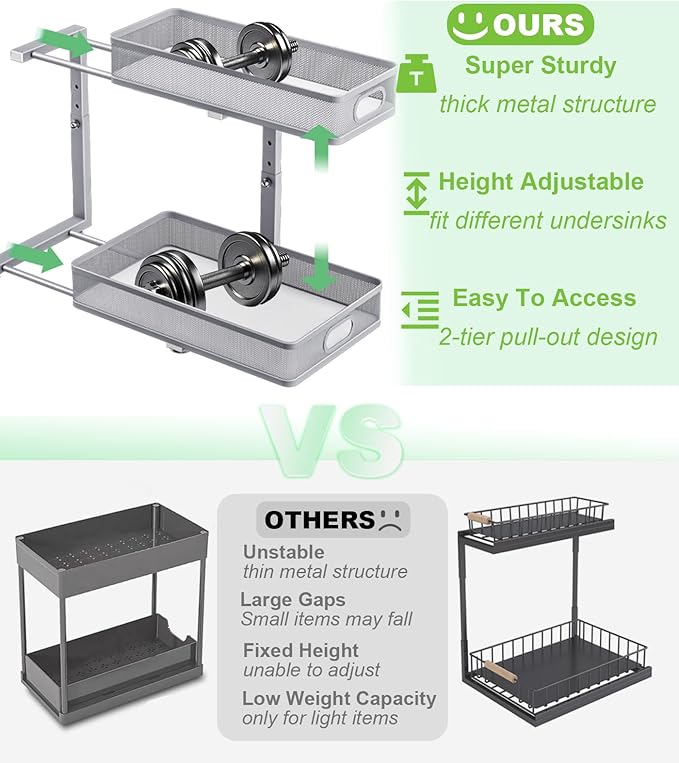 Under Sink Organizer, High Adjustable 2 Tier Under Sink Organizers and Storage - Image 2