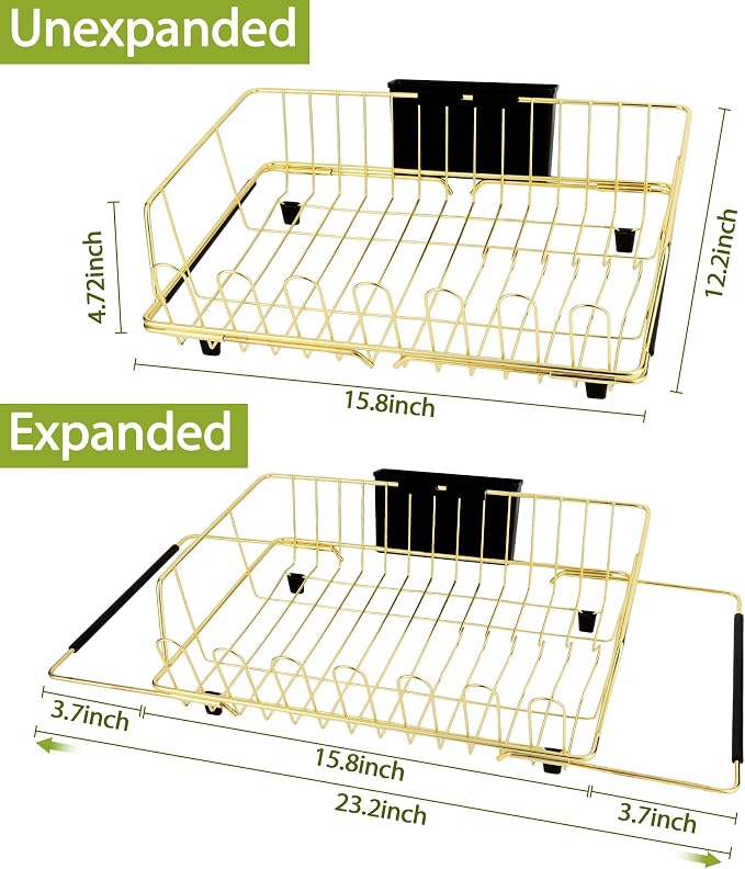 Golden Expandable Dish Drying Rack-Extra Large Stainless Steel Dish Drainer - Image 2