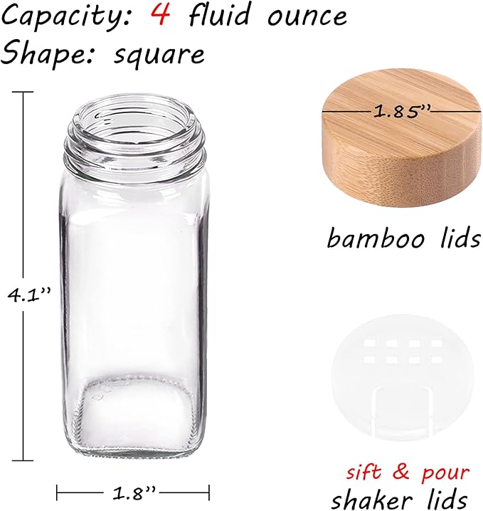 Churboro 36 Spice Jars with Labels- Spice Jars with Bamboo Lids - 4 Oz Glass - Image 3