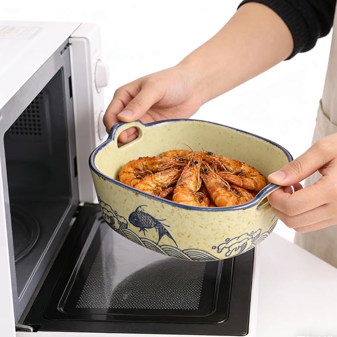 2 Pack Ceramic Baking Dish, 6.7-inch Vintage Fish Design Square Baking Dishs - Image 2