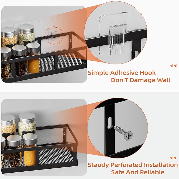 Spice Rack Wall Mounted, 4 Pack Pantry Door Organizer & Hanging Storage Baskets - Image 3