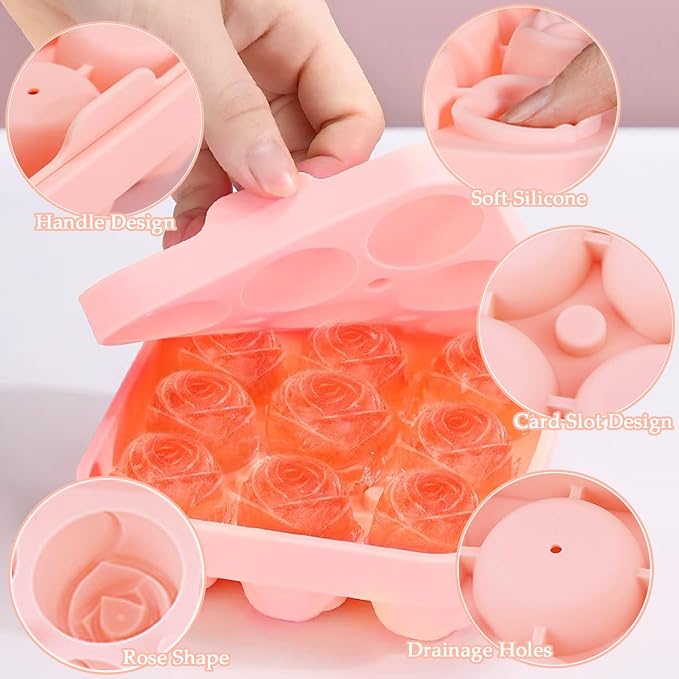 Ice Cube Mold with Lid, Silicone Rose Ice Cube Tray with Mini Tongs, Rose Ice - Image 2