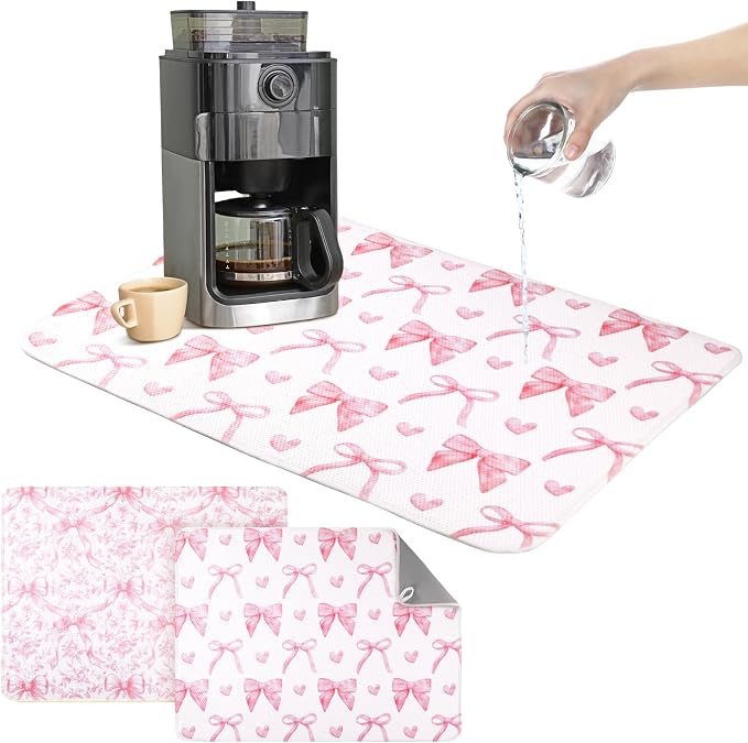 SiliFine 2 Pcs Large Coquette Pink Bow Dish Drying Mat Large - Image 8