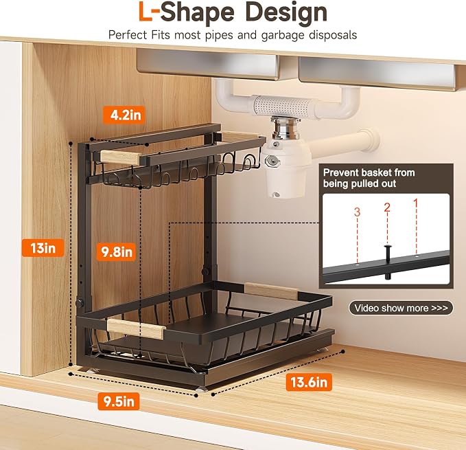 Sevenblue 2 Packs Under Sink Organizer, Height Adjustable 2 Tier Under Kitchen - Image 3