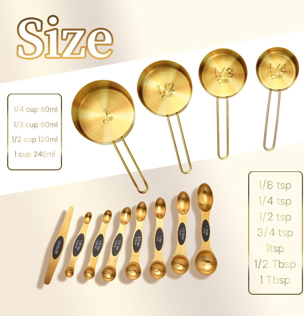 Gold Magnetic Measuring Cups and Spoons Set with Leveler