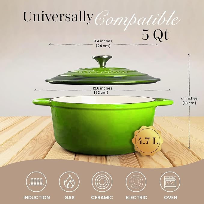 Cast Iron Pot with Lid – Non-Stick Ovenproof Enamelled Casserole Pot, Oven Safe - Image 2
