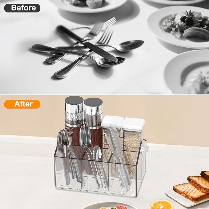 Acrylic Utensil Caddy.Silverware Organizer & Utensil Holder-Heavy-Duty - Image 7