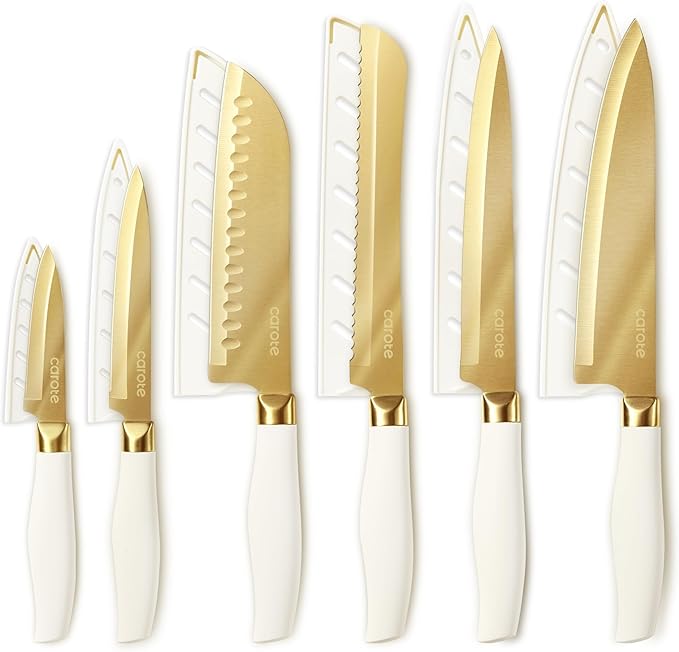 CAROTE 12PCS Kitchen Knife Set, Healthy Gold Titanium Coating Knife Set by CAROTE