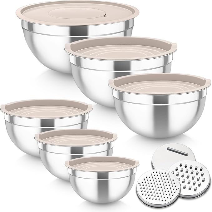 TeamFar Mixing Bowls, for Food Cooking Baking Storing, Khaki by TeamFar
