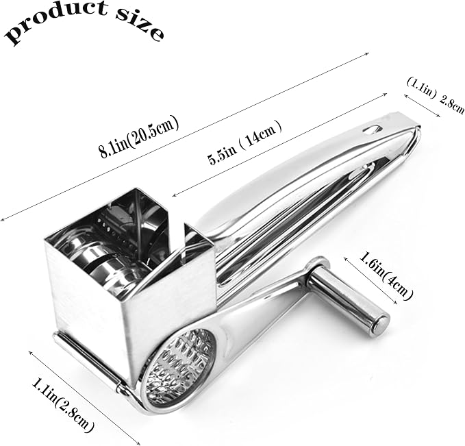 Handheld Cheese Grater Shredder, Stainless Steel | Effortless Hand Crank Rotary - Image 2