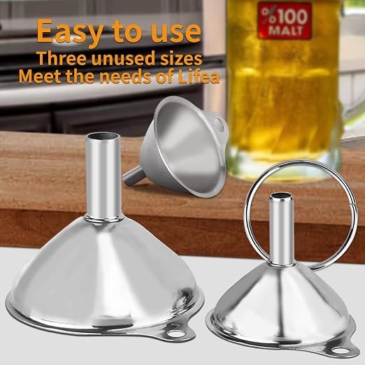 Metal Stainless Steel Funnel, Large Medium Small Funnel Set of 3, Food Grade - Image 5