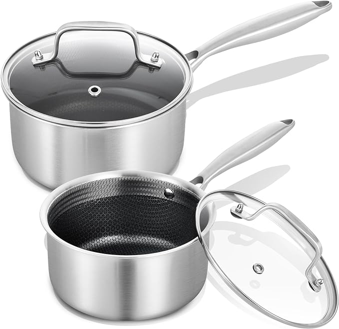 LOLYKITCH Hybrid Tri-Ply Stainless Steel Non-Stick Saucepan Set of 2, 1.5QT & by LolyKitch