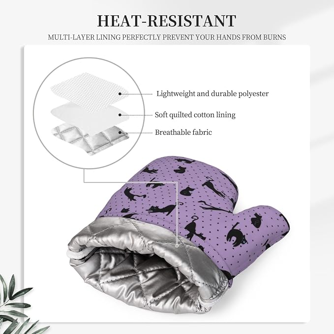 Black Cat Oven Mitts and Pot Holders Sets of 4, Resistant Hot Pads - Image 4
