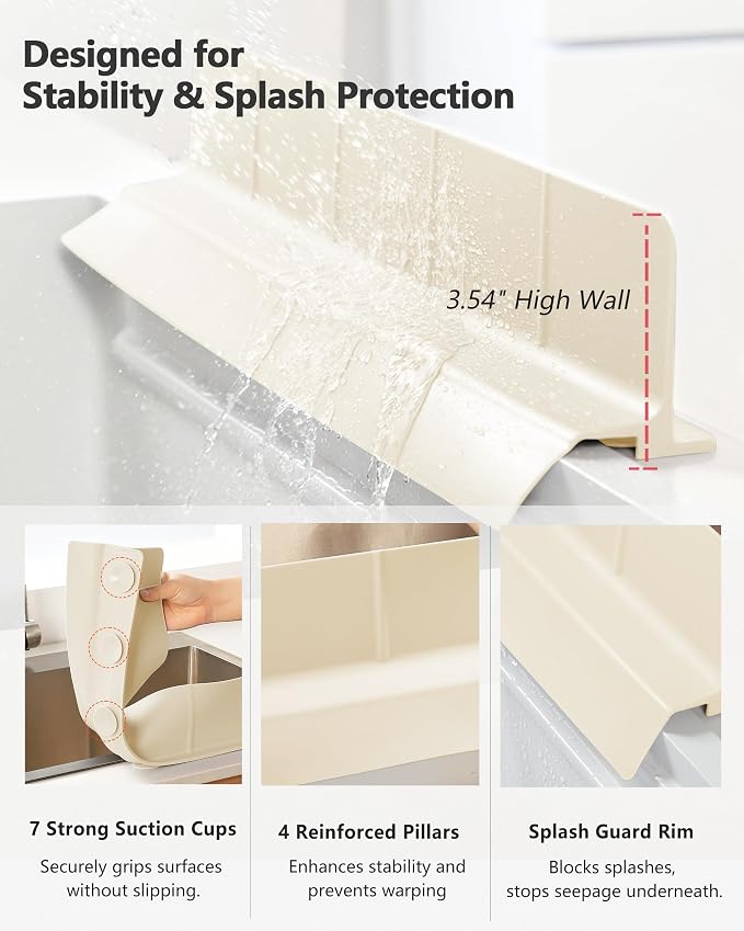 Kitchen Sink Splash Guard 30" 18" 23" Self-Draining Silicone Water Guard - Image 3