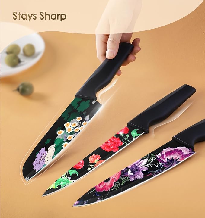 Astercook Knife Set, 12-Piece Flower Kitchen Knives Sets - Image 3