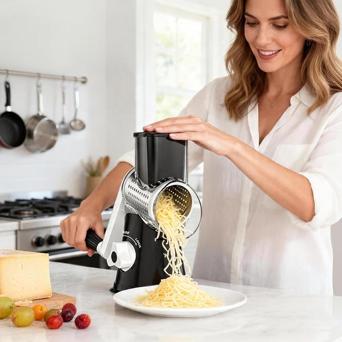 Ourokhome Rotary Cheese Grater Hand Crank, Kitchen Shredder Speed Mandolin - Image 5