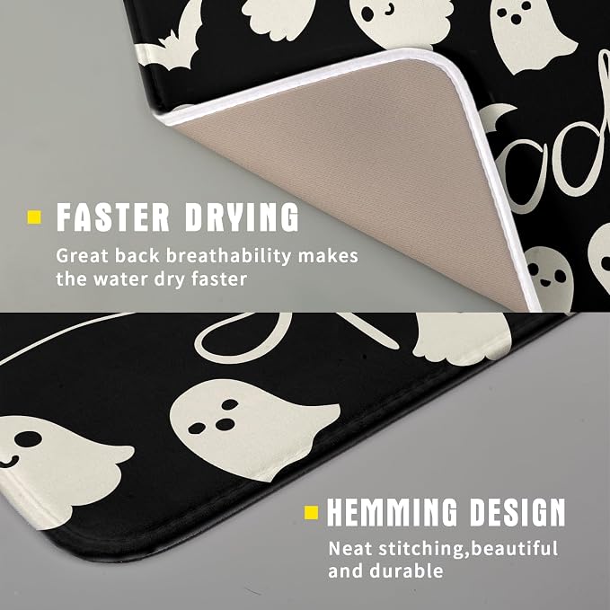 Halloween Dish Drying Mat for Kitchen Counter 16x18 Cute Ghost Black Spooky - Image 3