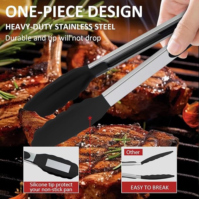 9 Pieces Silicone Tongs for Cooking 7, 12 inches Kitchen Tongs - Image 3