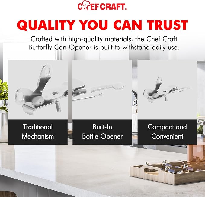 Chef Craft Select Butterfly Can Opener, 4 inches, Nickle Plated - Image 6