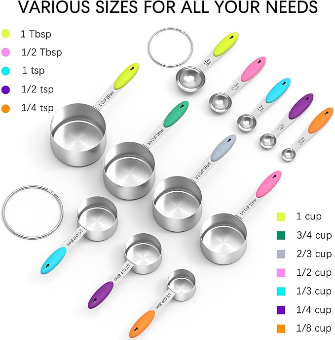 TILUCK Measuring Cups and Spoons Set, Stainless Steel, Kitchen Utensils - Image 3