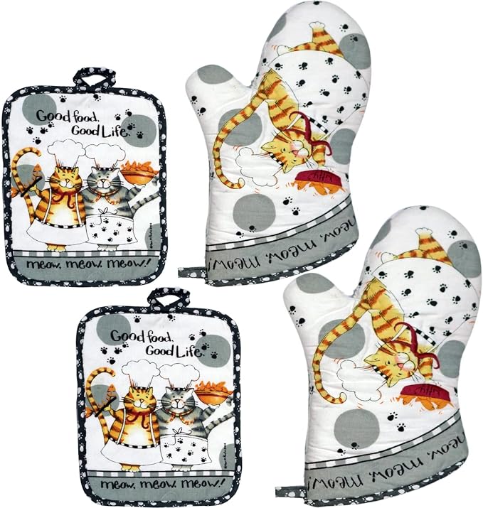 Oven Mitts and Pot Holders Sets, Funny Kitchen Oven Mitts Heat Resistant of 500 by LnQukeji