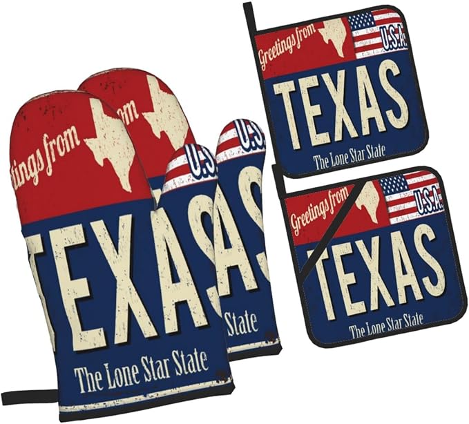 Oven Mitts and Pot Holders Sets of 4, Texas Lone Star State Retro US, Oven - Image 2
