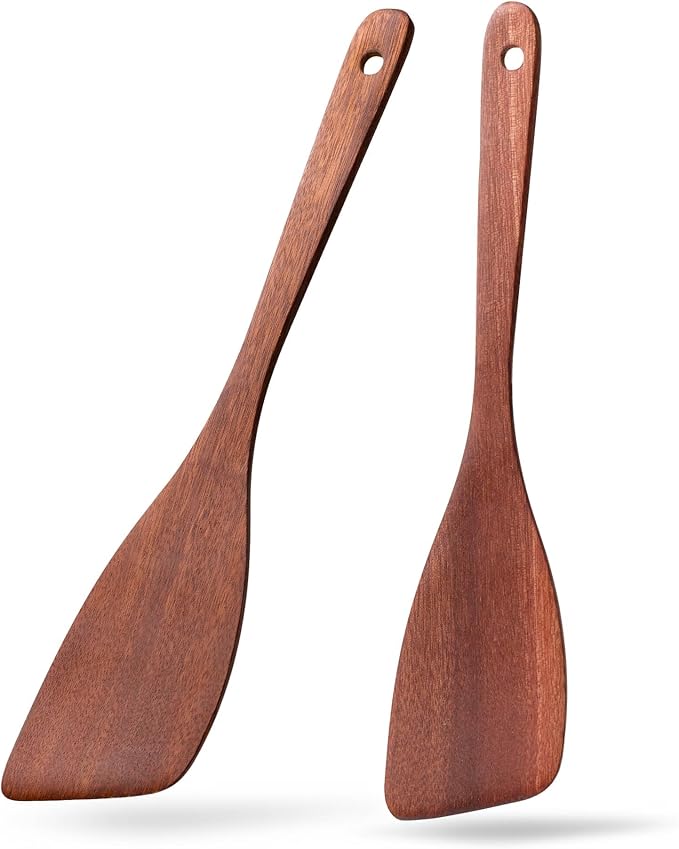 2PCS Wooden Spatulas for Cooking, 12.8inch Coated Mahogany Turners for Frying by HEFILD