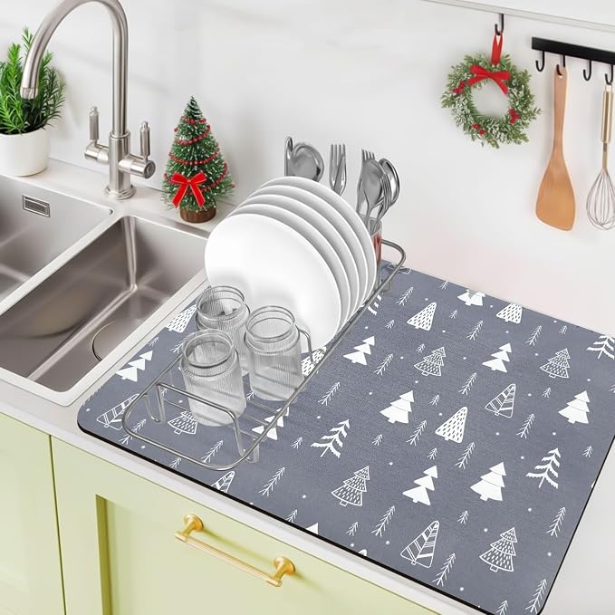 Bloss Christmas Dish Drying Mat, Fit Under Coffee Maker Machine/Kitchen Counter by Bloss