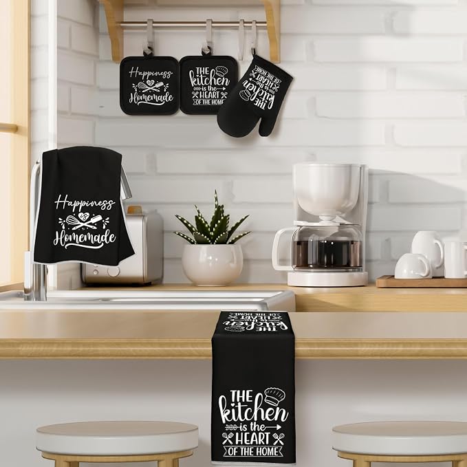 Sratte 6 Pcs Kitchen Decor Accessories Set Farmhouse Towels Pot Holders Oven - Image 6