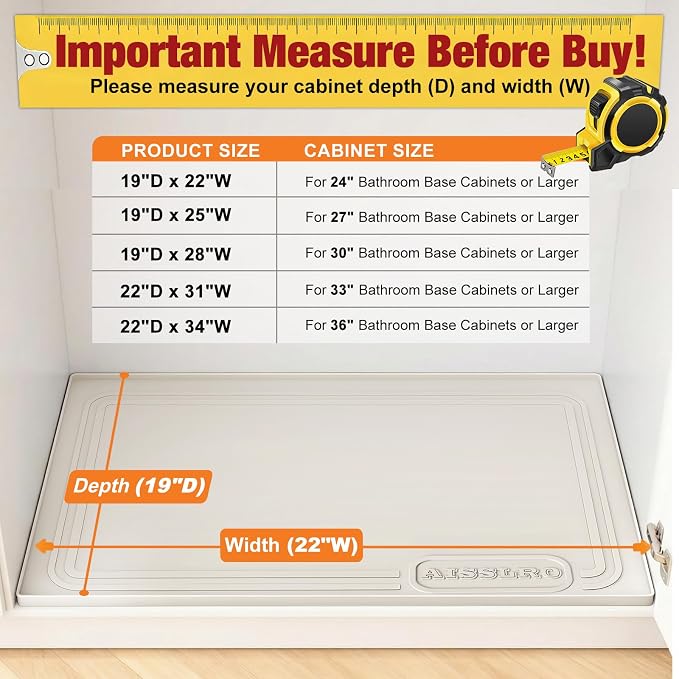 Aisslro Under Sink Mat 22" X 19", Waterproof Silicone Cabinet Organizer - Image 2