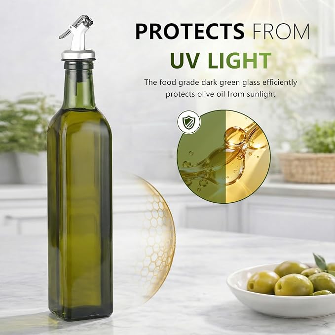 WERTIOO 4Pack Green Olive Oil Dispenser Bottle, 17 OZ Glass Oil Dispenser - Image 3