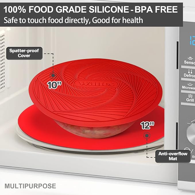 Walfos 12 10 Inch Silicone Microwave Mats, Microwave Splatter Cover - Image 6