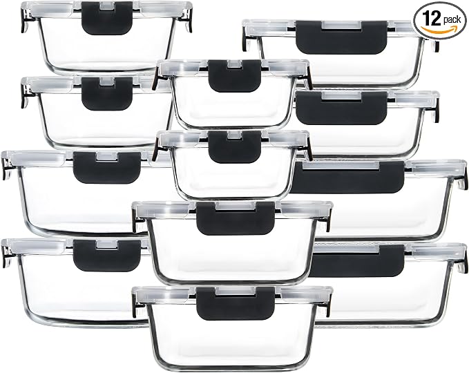 FAWLES 12 Pack Glass Meal Prep Containers by FAWLES